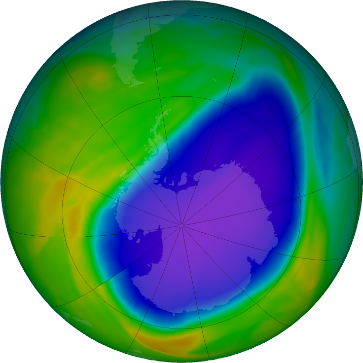 Antarctic ozone map for 23 October 2020